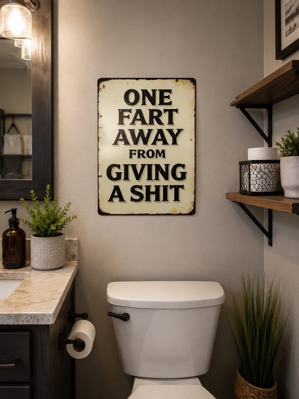 Humorous Metal Wall Sign - Vintage Style Bathroom Art - Funny Toilet Decor